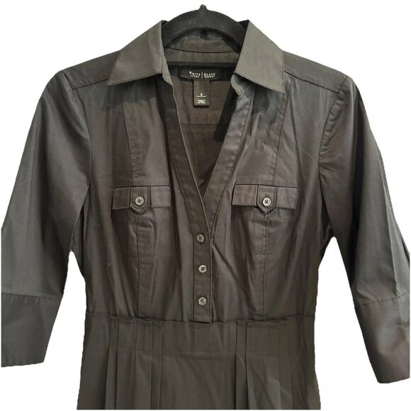 White House Black Market Dress Black Size 2, V Neck 3/4 Sleeves Wednesday button - Picture 3 of 10